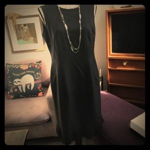 Blue with Pinstripe Dress with kick-flounce